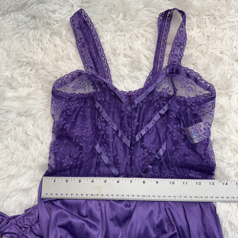 Vintage Purple Lace Jumpsuit Nylon Sheer Wide Leg 70s Disco Boho Made USA M - Picture 10 of 13